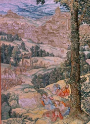 flamsk billedvev. Serien Kristi lidenskap. Kristus på Oljeberget. Produksjon Pieter de Pannemaeker, Brussel. Tegneserieskaper Barend van Orley. ca 1518-1522.