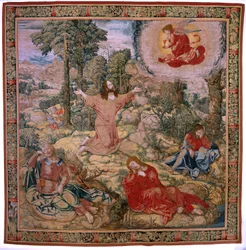 flamsk billedvev. Serien Kristi lidenskap. Kristus på Oljeberget. Produksjon Pieter de Pannemaeker, Brussel. Tegneserieskaper Barend van Orley. ca 1518-1522.