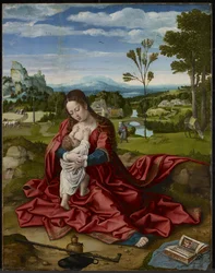 Hvil på flukten til Egypt, ca. 1518 (olje og gesso på panel)