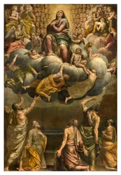 Apse, altertavle av Bernardino Gatti kalt Il Sojaro fullført av Giovanni Battista Trotti kalt IL Malosso, Jomfruens himmelfart