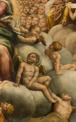 Apse, altertavle av Bernardino Gatti kalt Il Sojaro fullført av Giovanni Battista Trotti kalt IL Malosso, Jomfruens himmelfart