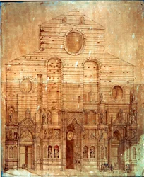 Fasade av katedralen (duomo) i Firenze. Tegning i penn og blod av Bernardino Poccetti (Bernardino Barbatelli) (1548-1612) Dim. 101x58 cm Firenze, Museo del 