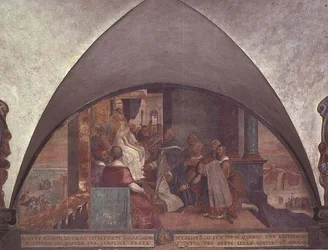 St. Antoninus presenterer seg for pave Eugenius III som ambassadør, lunette (fresco)