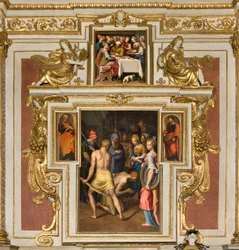 Vår Frue av folkets kapell, andre spenn nordside, Bernardino Campi, Døperens dekollering 1569, På sidene St. Peter og St. Paul 1520-30, Bernardino Campi, Herodes bankett 1569
