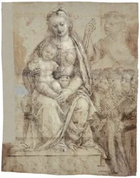 Madonna og barnet, en krigerhelgen (Michael), og en gruppe tilbedere