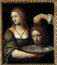 Salome mottar hodet til døperen Johannes Salome blir tilbudt på et brett det decollee-hodet til døperen Johannes som hun krevde under banketten til Herode Antipas og Herodiade. Maleri av Bernardino de Scapis kjent som Bernardino Luini (14