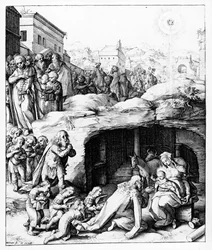 The Adoration of the Magi, gravert av Hendrik Goltzius, ca. 1585