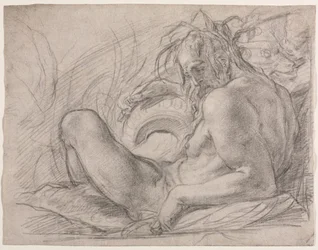 The River God Tiber (Studer for en fresco, Miracle of the Snow, eller Foundation of Santa Maria Maggiore, Roma i Canigiani-kapellet i S. Felicita, Firenze)