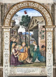 Hyrdenes tilbedelse, freske av Pinturicchio (Bernardino di Betto) (1454-1513), 1484-1492, Basilica di Santa Maria del Popolo (Santa Maria del Popolo-kirken), Cappella Basso della Rovere, Roma, Italia