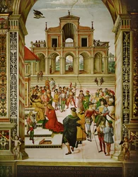 Keiser Friedrich III som kroner Aeneas Silvius Piccolomini poetprisvinner (fresko)
