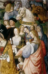 Enee Silvio Piccolomini presenterer Eleonore av Portugal til keiser Frederick III av Det hellige rike ved Camollia-porten i Siena", detalj (fresco)