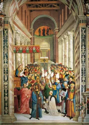 Italia, Siena, katedralen, Piccolomini-biblioteket, Kroningen av pave Pius II, detalj fra Historier om Pius II