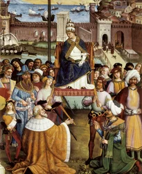 Pave Pio (Pius) II velsigner flåtene før han forlot Ancona til Det hellige land den 15. august 1464, detalj