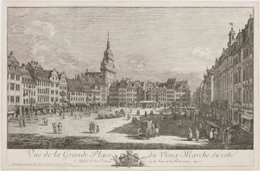 Altmarkt i Dresden sett fra Schlossstraße, blad fra serien «Dresden-vedutter»