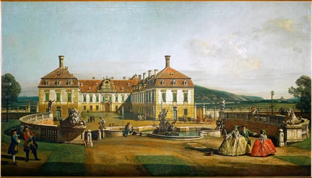 Schlosshof slott, Østerrike, sett fra hagene, bygget av prins Eugen av Savoy … (olje på lerret)