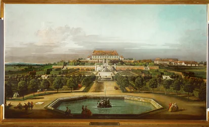 Schlosshof slott sett fra hagen (olje på lerret)