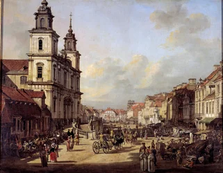 Utsikt over Krakowskie Street fra Nowyswiat Street i Warszawa i 1778 Maleri av Bernardo Bellotto (1720-1780) 1778 Warszawa, Nasjonalmuseet