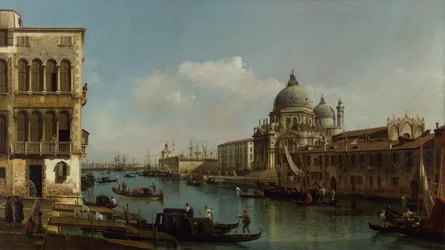 Utsikt over Canal Grande: Santa Maria della Salute og Dogana fra Campo Santa Maria Zobenigo, ca. 1743 (olje på lerret)
