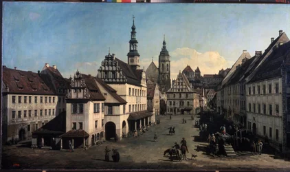 ""markedsplassen i Pirne, Tyskland"" (Markedsplassen i Pirna) Maleri av Bernardo Bellotto (1720-1780) 1752-1755 Moskva, Pushkin-museet