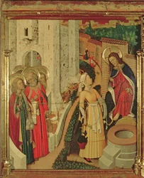 Jesus and the Women of Samaria, from the Altarpiece of the Transfiguration, pradella panel   1424017   no       norwegian Successfully Translated  Original: A Poet Looking out of his Lakeside Hut Translat: A Poet Looking out of his Lakeside Hut 1272432 no 