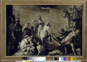 Konstantin (Konstantin I, Caius Flavius ​​​​Valerius Aurelius Constantinus, romersk keiser døde 337) forvirrende avguder. (maruflepapir på lerret)