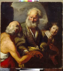 Saint Peter helbreder en lammet. (Saint Peter Healing A Paralytic). Maleri av Bernardo Strozzi (1581-1644), olje på lerret, italiensk kunst (Genova)