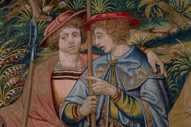 flamsk billedvev. Serien The Foundation of Rome: Faustulus møter Romulus og Remus. Tegner Barend van Orley (?). Brussel produksjon. 1525-1530. Detalj.