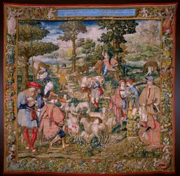 flamsk billedvev. Serien The Foundation of Rome: Faustulus møter Romulus og Remus. Tegner Barend van Orley (?). Brussel produksjon. 1525-1530.