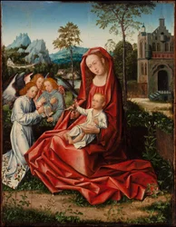 Jomfru og barn med engler, ca. 1530–1550 (olje på panel)