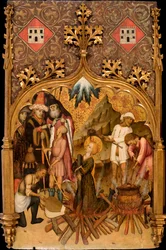 ""Le martyre de sainte Lucie"" Martorell, Bernat, den eldste (1390-1452) The Martyrium of Saint Lucy Tempera på panel c. 1440 National Art Museum of Catalonia, Barcelona 117,5x72
