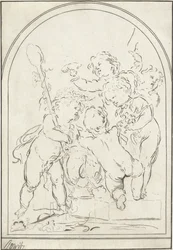 Fem putti ved en vase med vinstokker