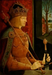 Keiser Maximilian I 1459-1519, med krone, septer og sverd, ca. 1500