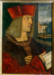 Portrett av keiser Maximilian I (1459-1519) Maleri av Bernard Strigel (1460-1528) 1400-tallet. Dim 0,38 x 0,28 m