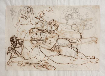 Bacchant (en ung satyr) tilbyr en panter å drikke