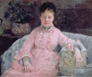 Portrett av en kvinne i en rosa kjole