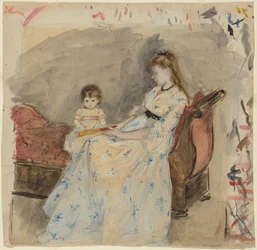 Kunstnerens søster, Edma, med datteren Jeanne (forside); kunstnerens søster Edma sittende utendørs (bakside)