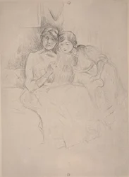 Tegneleksjonen - Berthe Morisot tegner med datteren sin, ca. 1889-90 (tørrpunkt)