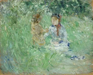 «Kvinne og barn på en eng i Bougival», 1882