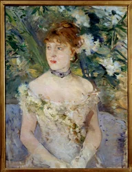 Ung kvinne i balltoalettmaleri av Berthe Morisot