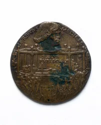Medalje som viser Pazzi-konspirasjonen. Lorenzo de 'Medici: recto