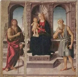 Madonna og barnet troner sammen med de hellige døperen Johannes og Jeronimo