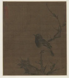 Sovende fugl på en Prunus-gren, 1400-tallet.