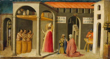 Saint Nicholas gjenoppliver tre ungdommer, 1433-35.