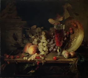 Stilleben med frukt, et glass vin, 1863