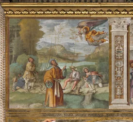 Central Aisle, First North Span, kunngjøring til Gioacchino, Boccaccio Boccaccino 1514-15