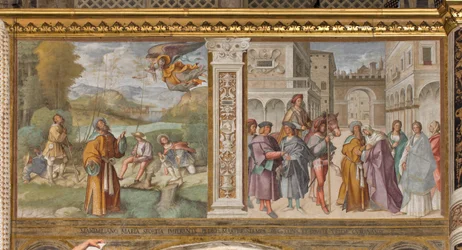 Central Nave, First North Span, Kunngjøring til Joachim, Møte mellom St. Joachim og St. Anne ved Golden Gate, Boccaccio Boccaccino 1514-15