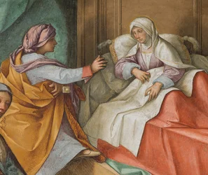 Central Nave, Second North Span, Jomfruens fødsel, Boccaccio Boccaccino 1514-15, detalj