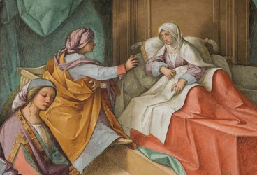 Central Nave, Second North Span, Jomfruens fødsel, Boccaccio Boccaccino 1514-15, detalj