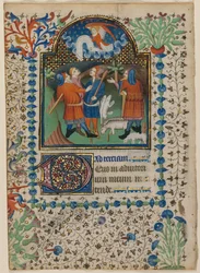 Leaf from a Book of Hours: Annunciation to the Shepherds recto and Text verso, ca. 1410-20.