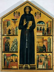 Livet til Saint Francois av Assisi. (Maleri på tre) 1235